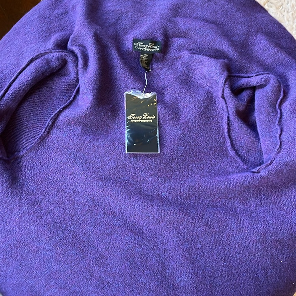 Terry Lewis Purple sweater cardigan wrap w/button & Fringe clip Size Large - Picture 10 of 12